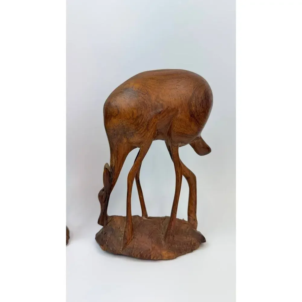 Vintage Hand Carved Antelope Pair Wood Sculpture Kenya African Art